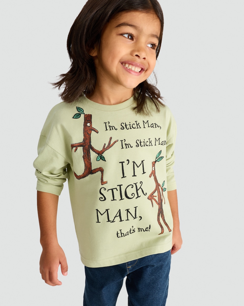 image 1 of Stick Man Pure Cotton Long Sleeve T-Shirt in Green