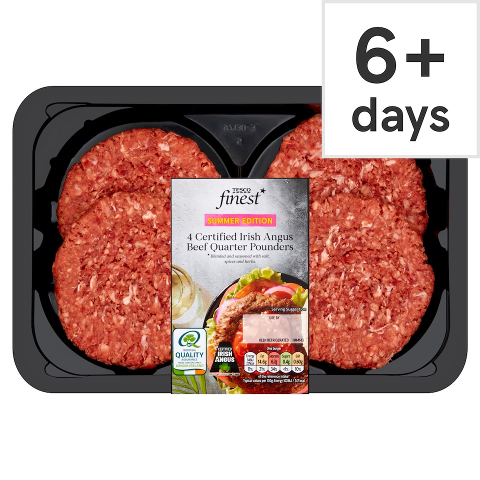 Tesco Finest 4 Irish Angus Beef Quarter Pounders 454G