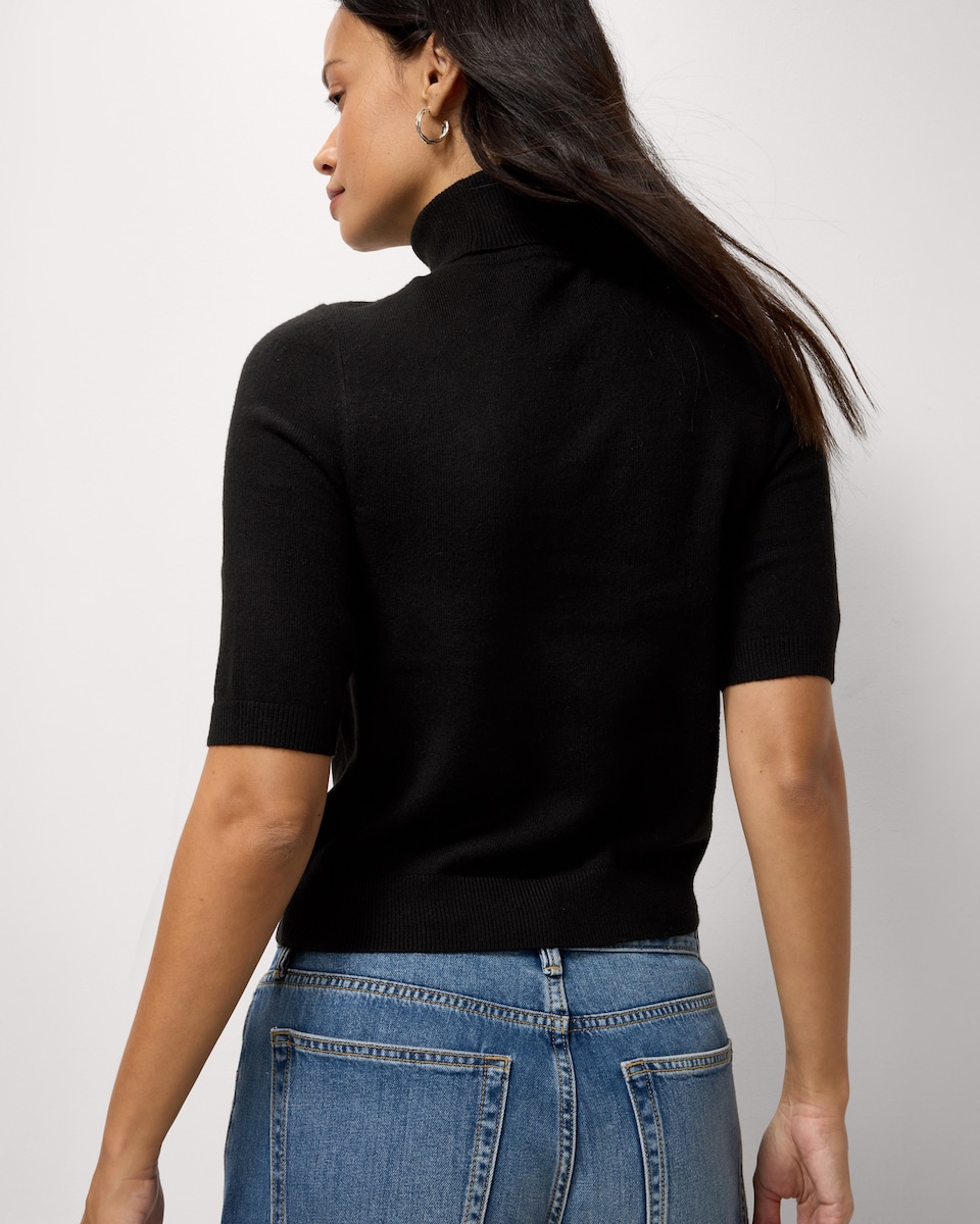 image 1 of F&F Roll Neck Short Sleeved Jumper in Black