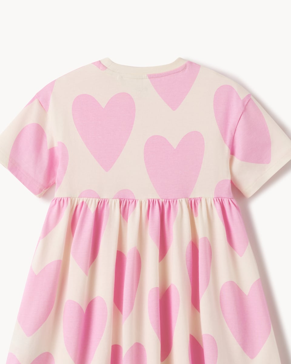 image 1 of F&F Girls Pure Cotton Heart Print Short Sleeved Dress in Pink