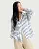 image 2 of F&F Satin Stripe Print Button Up Shirt in Cream