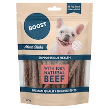 BOOST 100% Natural Beef Sticks Dog Treats with Gut Health Support 275g