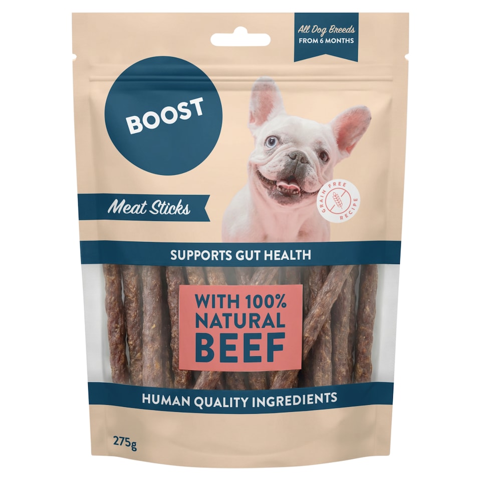 BOOST 100% Natural Beef Sticks Dog Treats with Gut Health Support 275g