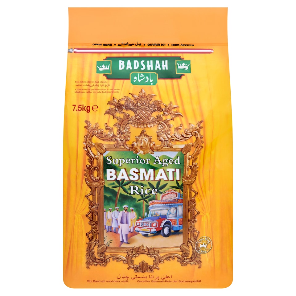 BADSHAH SUPERIOR AGED BASMATI RICE 7.5KG - Tesco Groceries