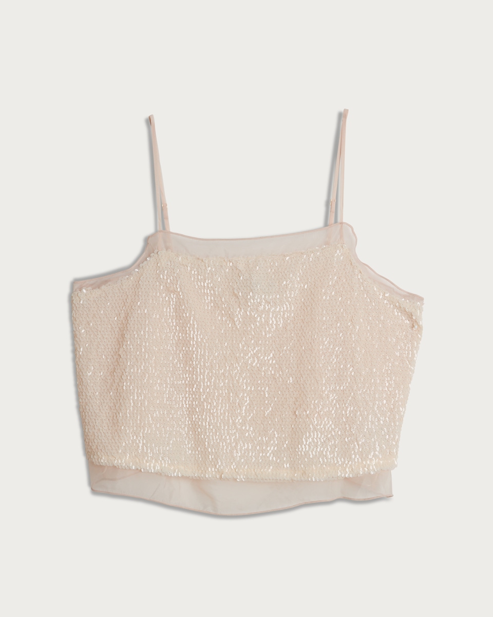 image 1 of The F&F Edit Organza Trim Sequin Embellished Co-ord Camisole in Cream