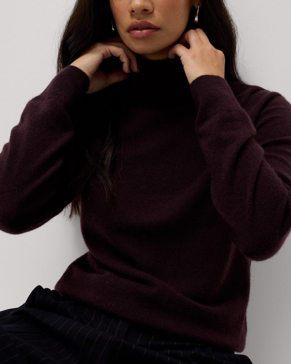 image 1 of F&F Pure Cashmere Roll Neck Jumper in Burgundy