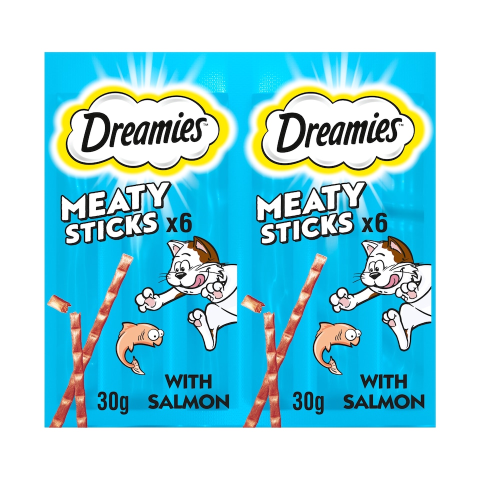 image 1 of DREAMIES Meaty Sticks Adult Cat Treats with Salmon 6 pack 30g