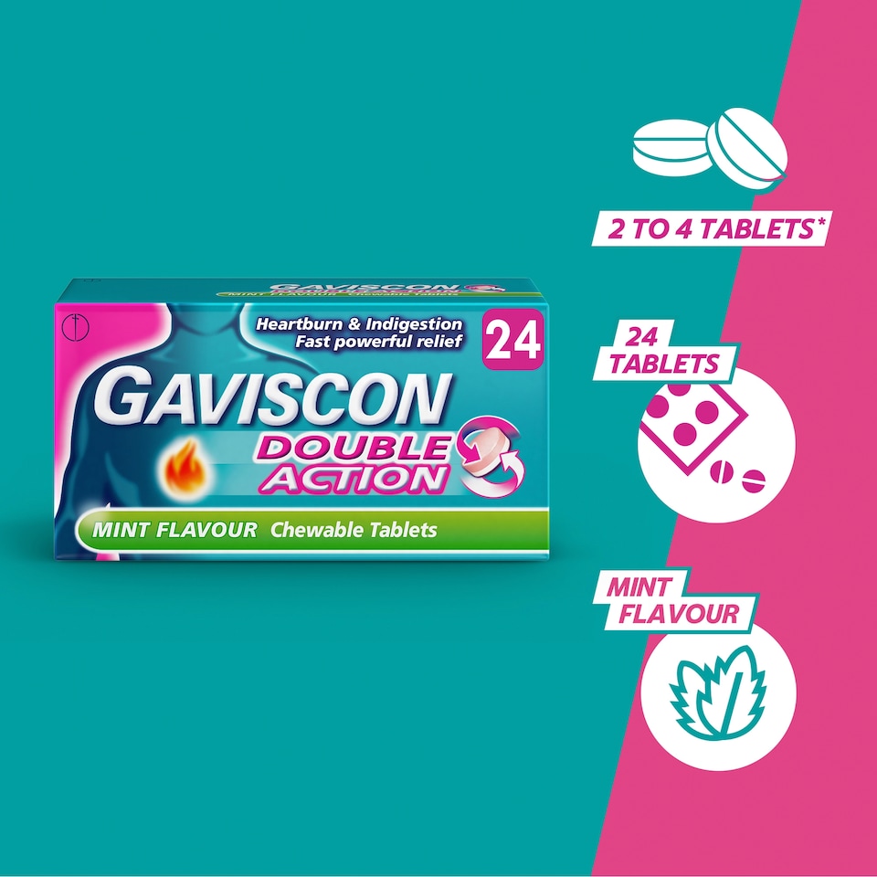 image 1 of Gaviscon Double Action Mint Chewable Heartburn & Indigestion Tablets 24s