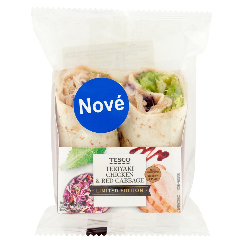Tesco Tortilla s kuřecími prsy, římským salátem, teriyaki omáčkou a červeným zelím 166g