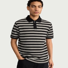 F&F Edit Cotton Rich Striped Polo Shirt in Multi Black White