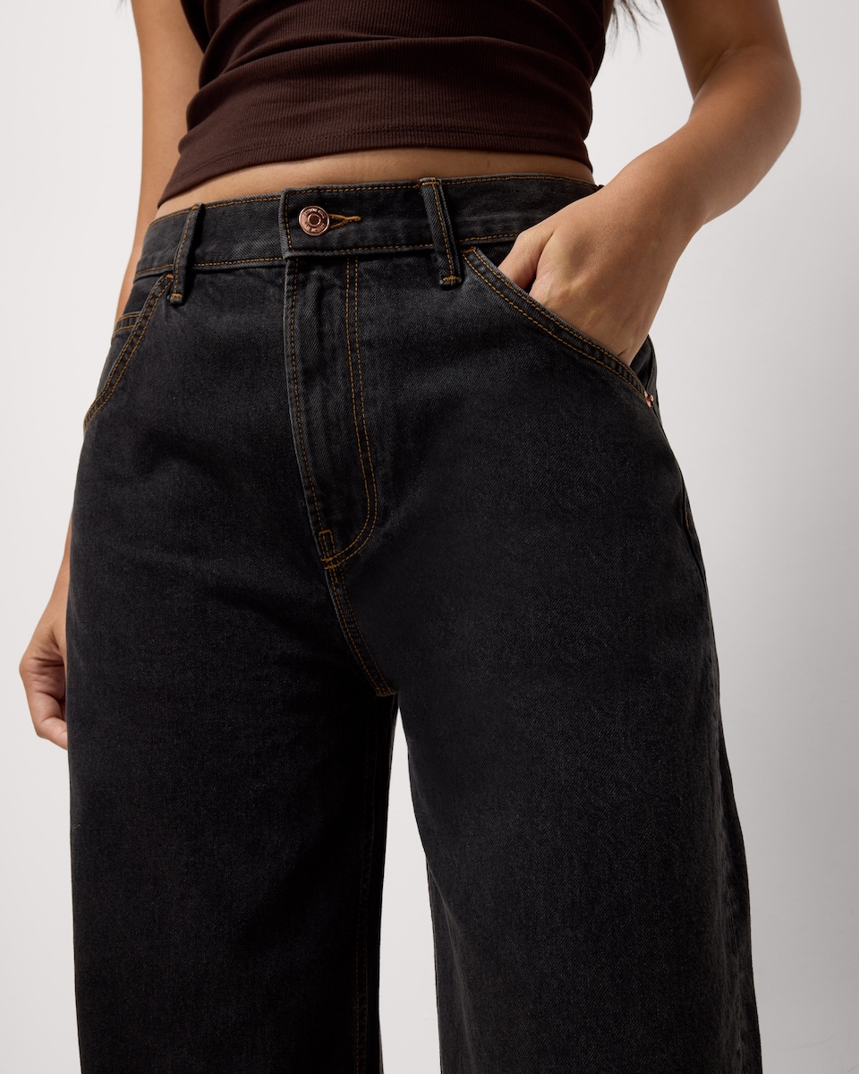 image 1 of F&F Mid Rise Relaxed Fit Jeans in Black