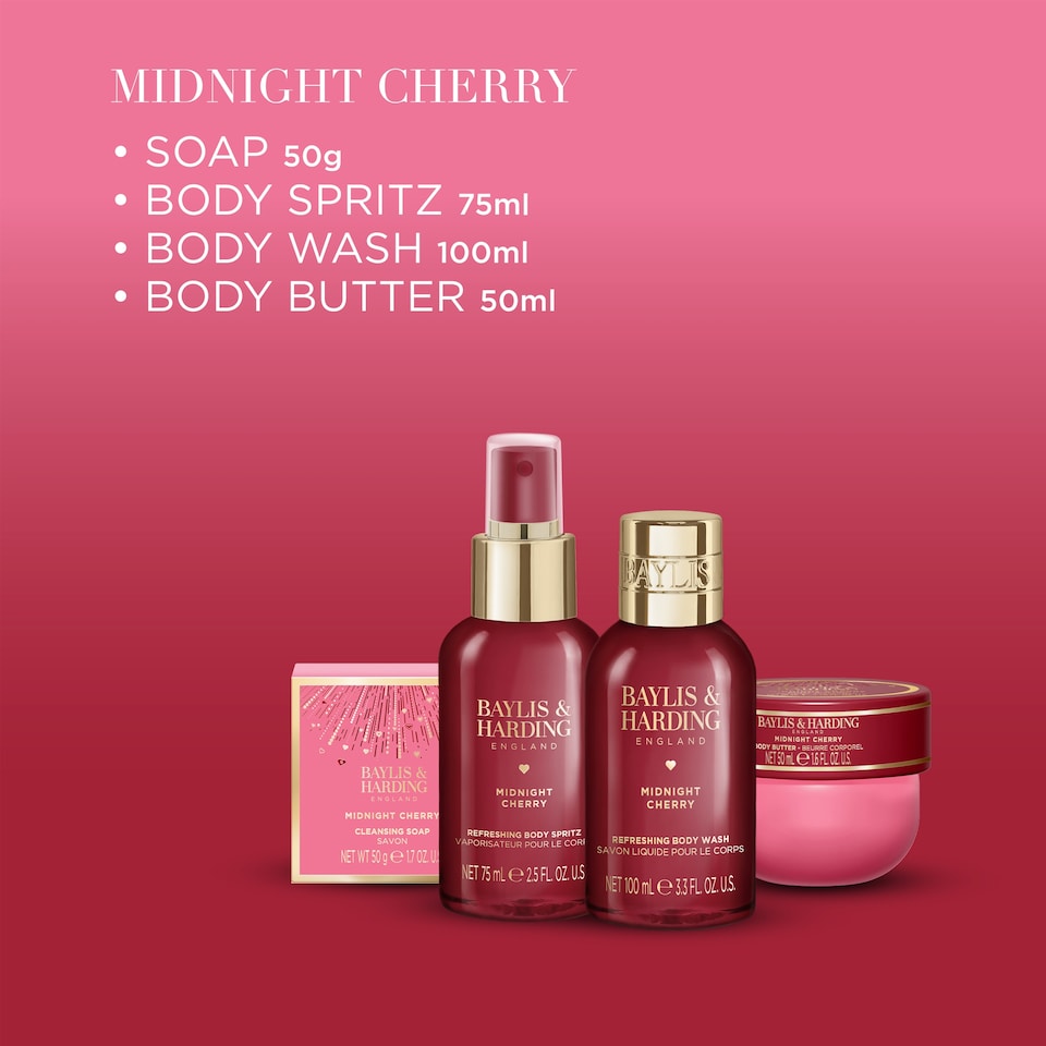 image 1 of Baylis & Harding Midnight Cherry Travel Wash Bag Gift Set