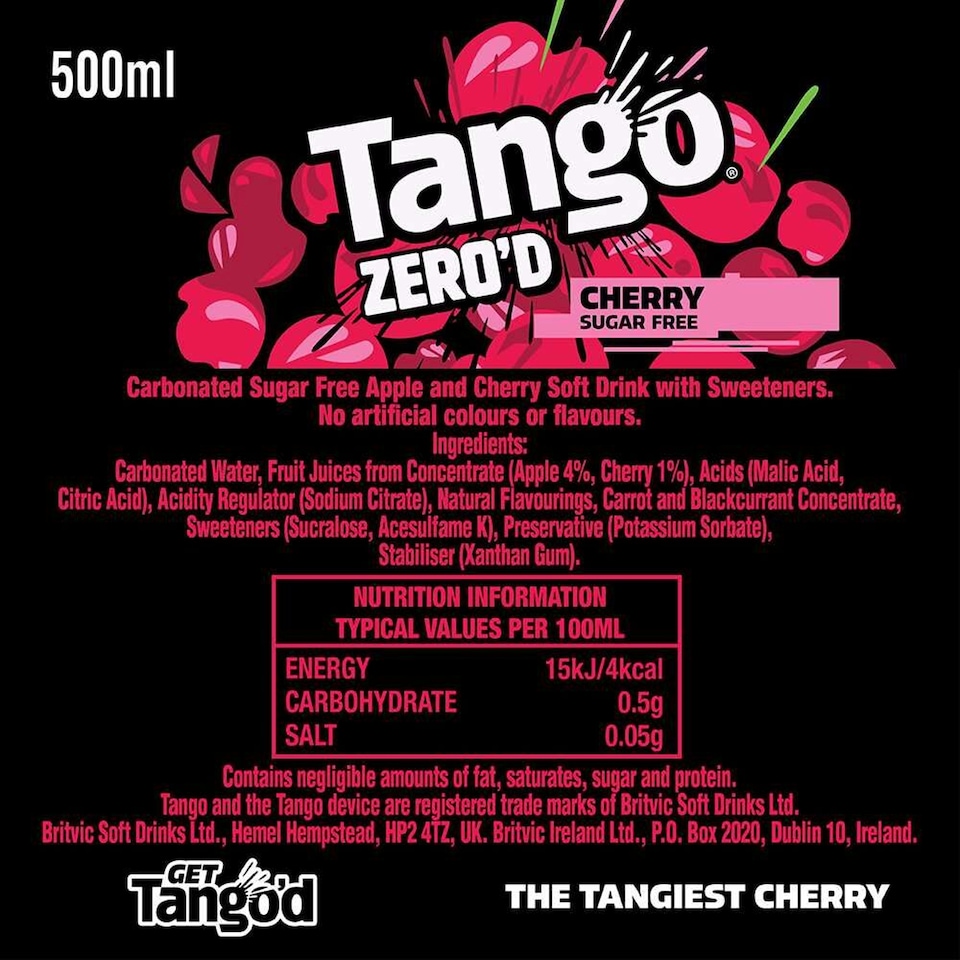 image 1 of Tango Cherry Sugar Free Soft Drink 500ml