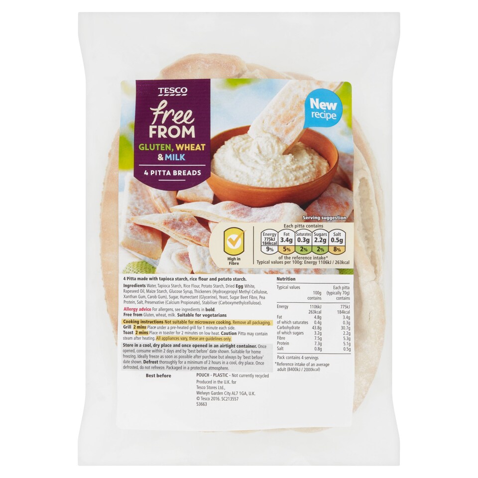 Tesco Free From Pitta Bread 4 Pack