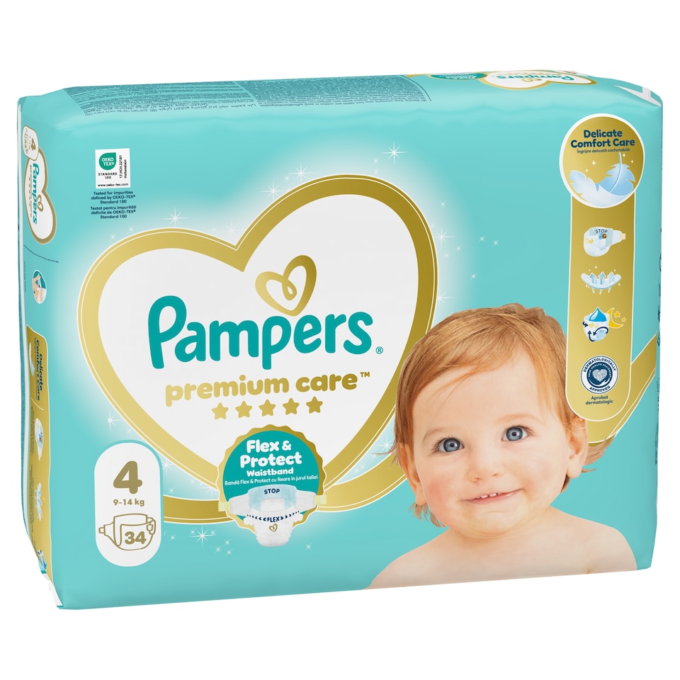 Obrázek 1 pro produkt Pampers Premium Care Velikost 4, 34 Plenek, 9kg-14kg