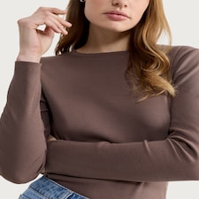 F&F Cotton Rich Crew Neck Long Sleeved Top in Neutral