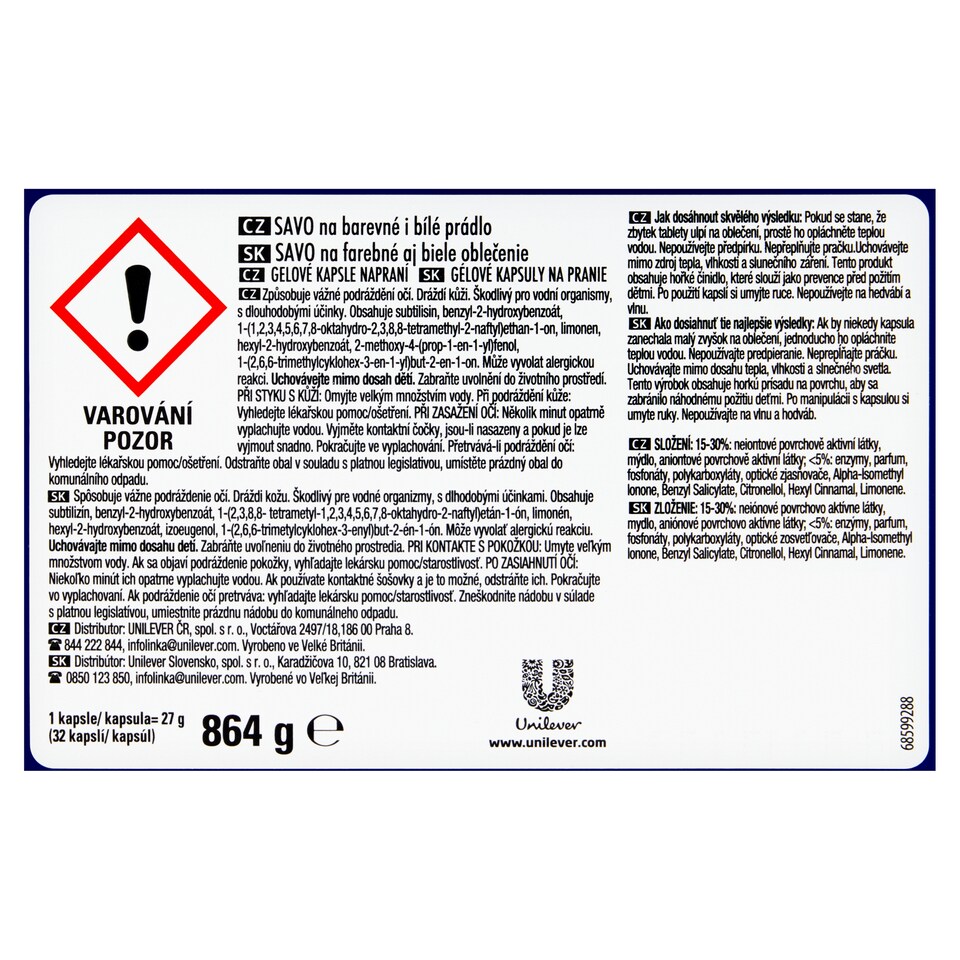 image 1 of Savo Color and White Laundry Capsules 3in1 32 Washes 864g