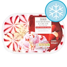 Tesco Strawberry & Cream Ice Cream Tub 900Ml