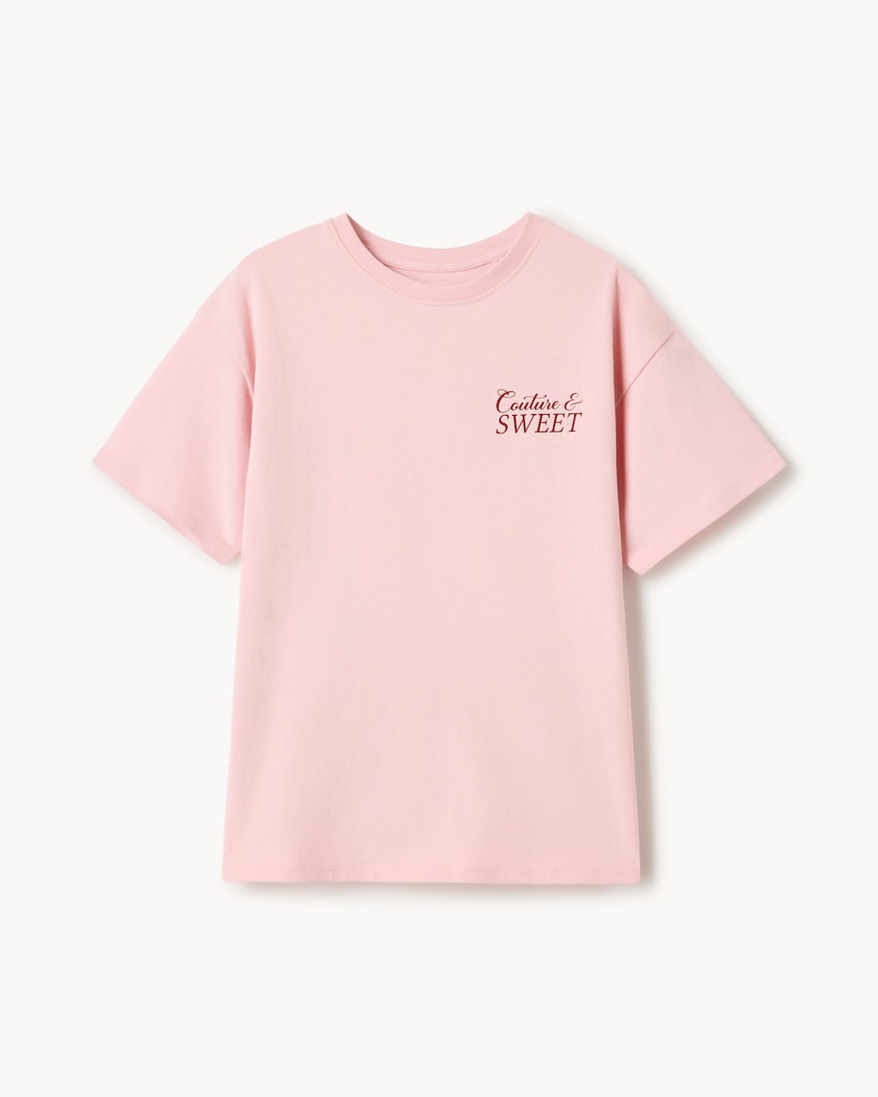 image 1 of F&F Girls Pure Cotton Slogan T-Shirt in Pink