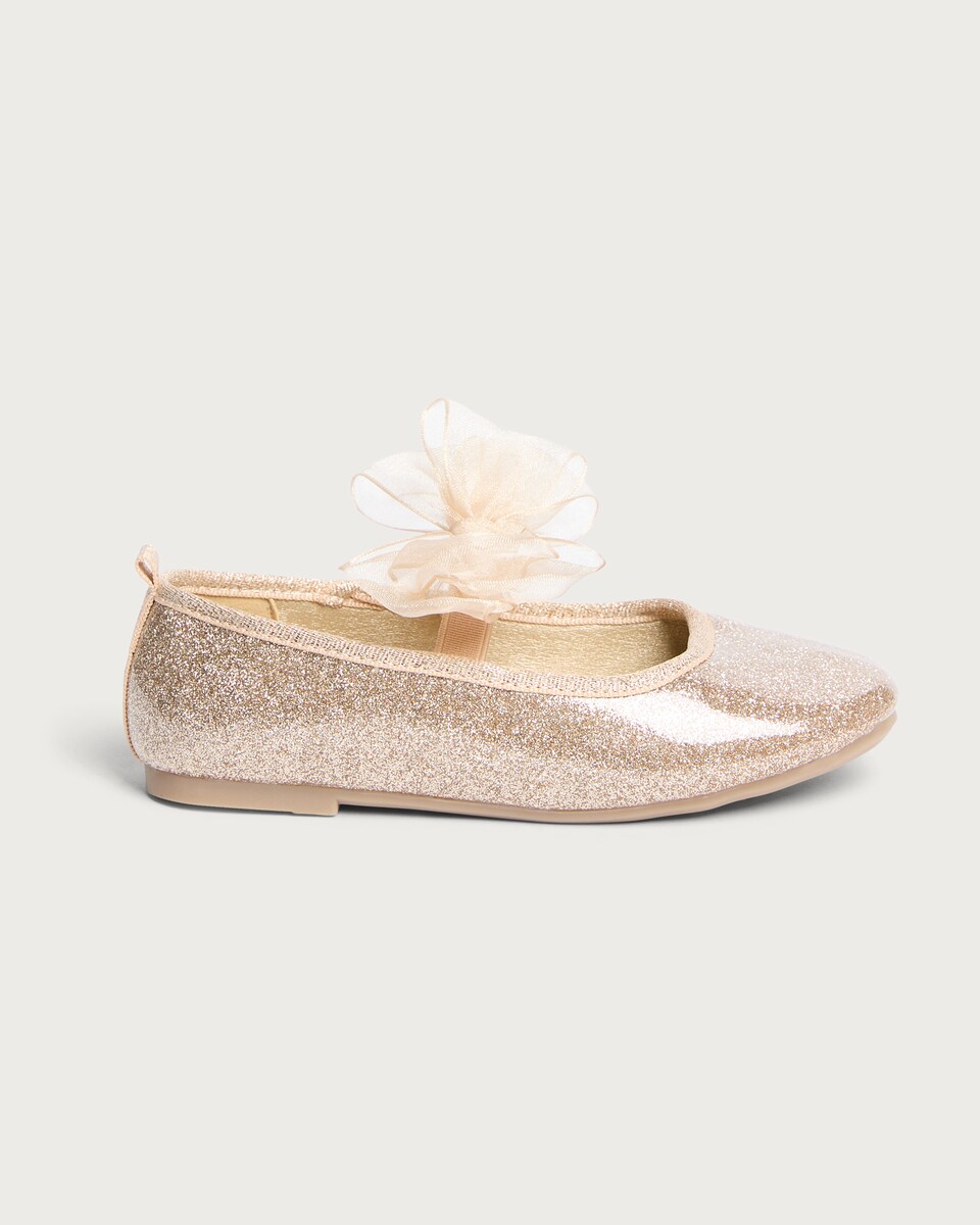 image 1 of F&F Girls Glitter Bow Ballet Shoes in Gold