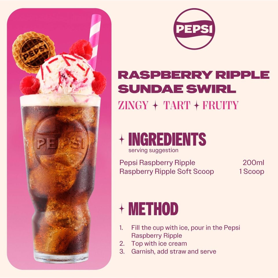 image 1 of Pepsi Raspberry Ripple Flavour 8 x 330ml