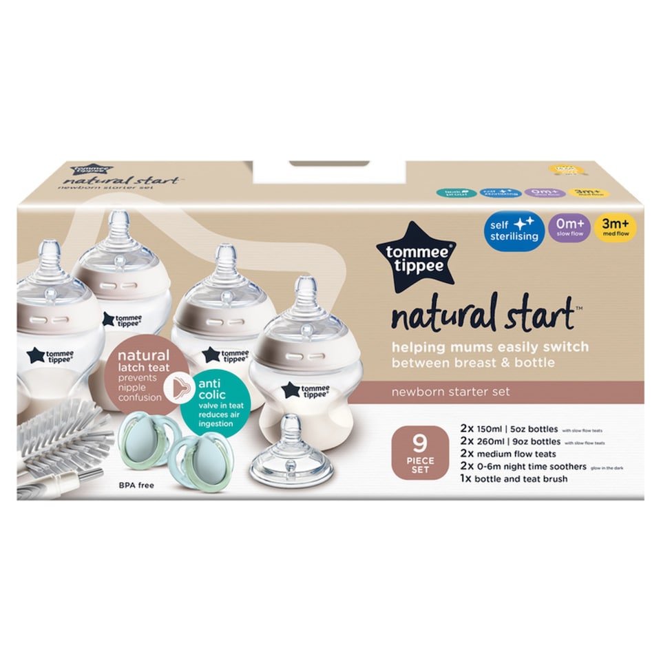 image 1 of Tommee Tippee Natural Start Newborn Starter Set, Slow & Medium-Flow, Mixed Sizes