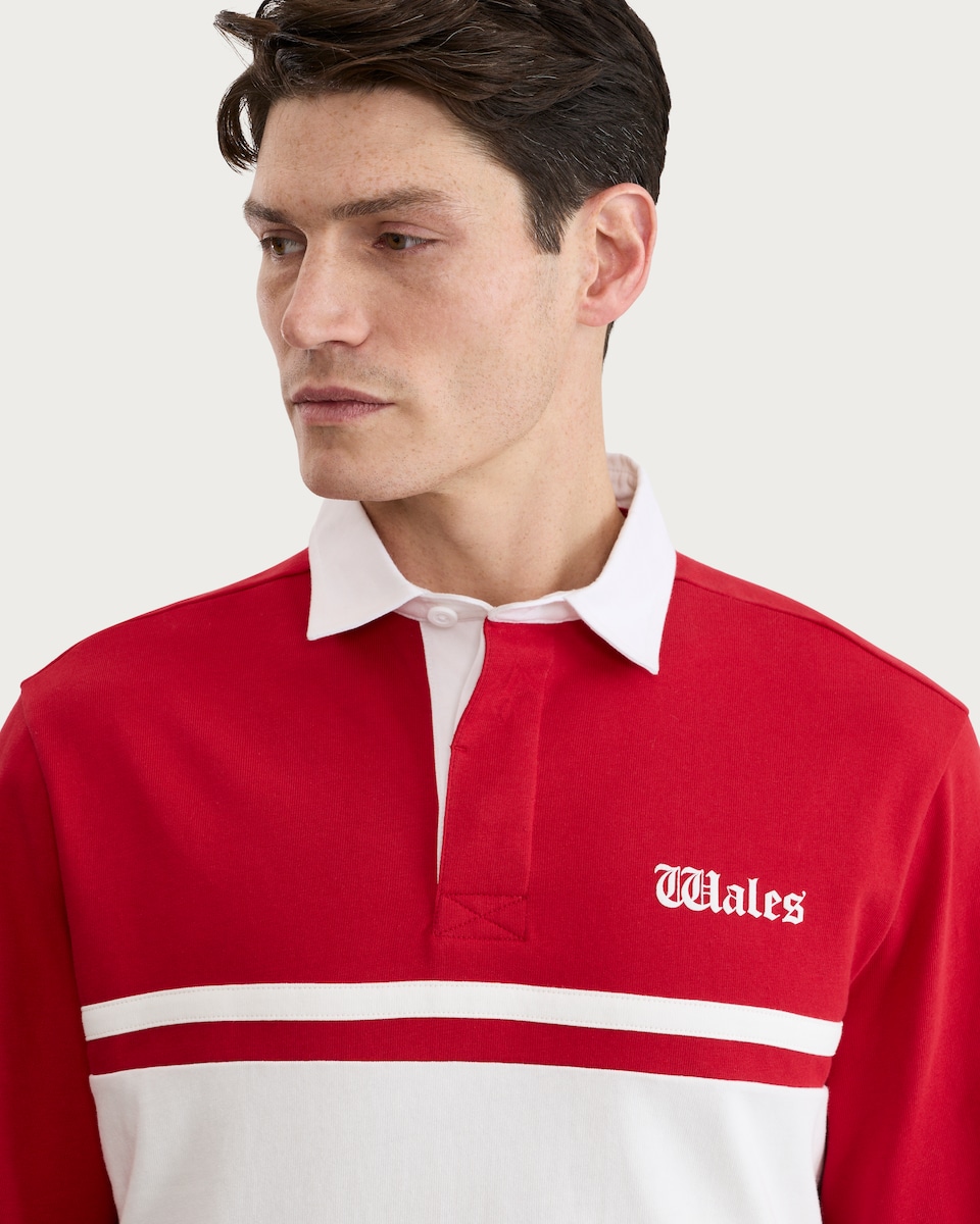 image 1 of F&F Pure Cotton Wales Colour Block Rugby Top in Red