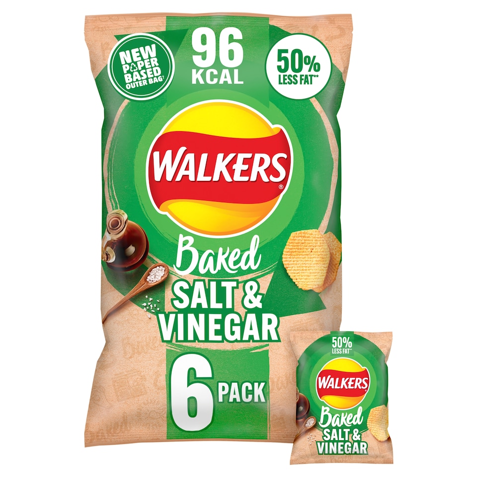 image 1 of Walkers Baked Salt & Vinegar Multipack Crisps 6x22g