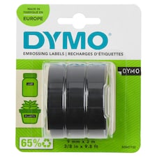 DYMO Authentic Embossing Tape (9mm x 3m) White Print 3 Count