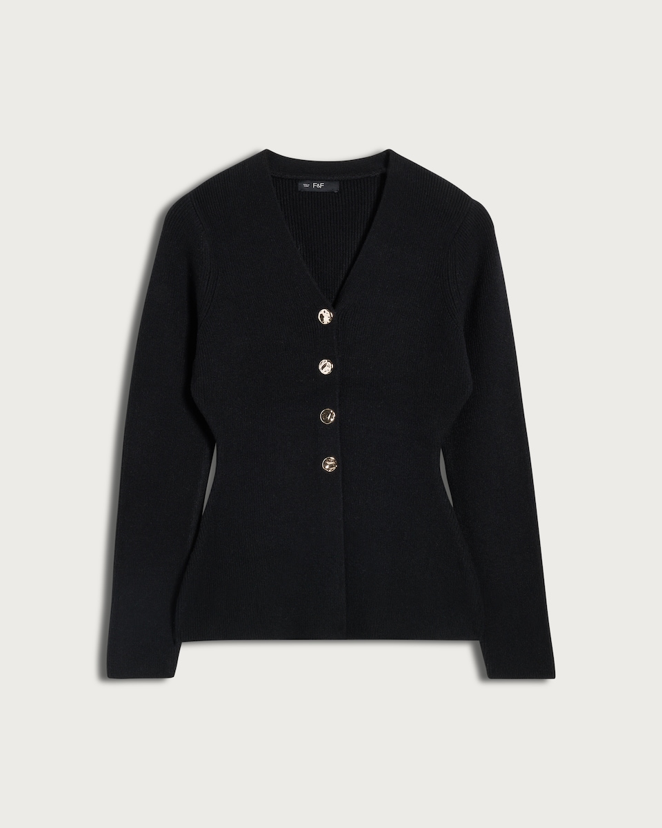 image 1 of F&F Ribbed Button Up Cardigan in Black