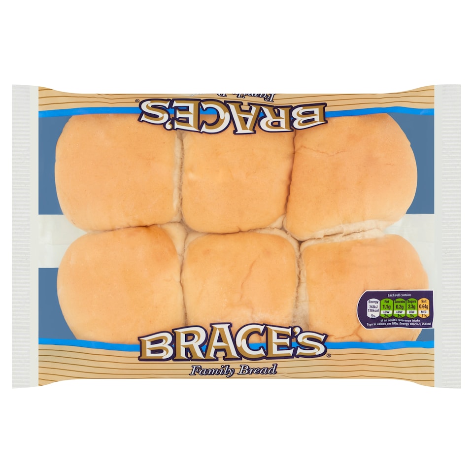 Brace's Family Bread Soft White Baps 6 Pack
