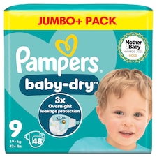 Pampers Baby Dry Taped Size 9 Jumbo Pack 48 Nappies