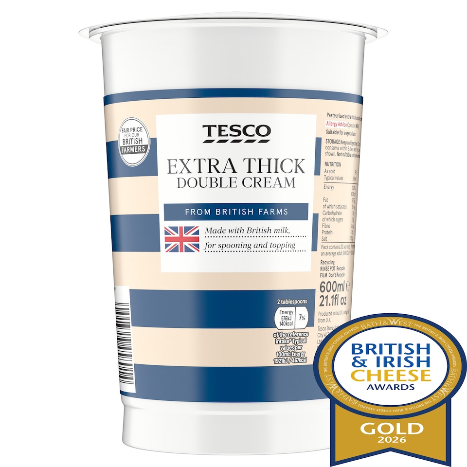 Tesco Fresh British Extra Thick Double Cream 600Ml