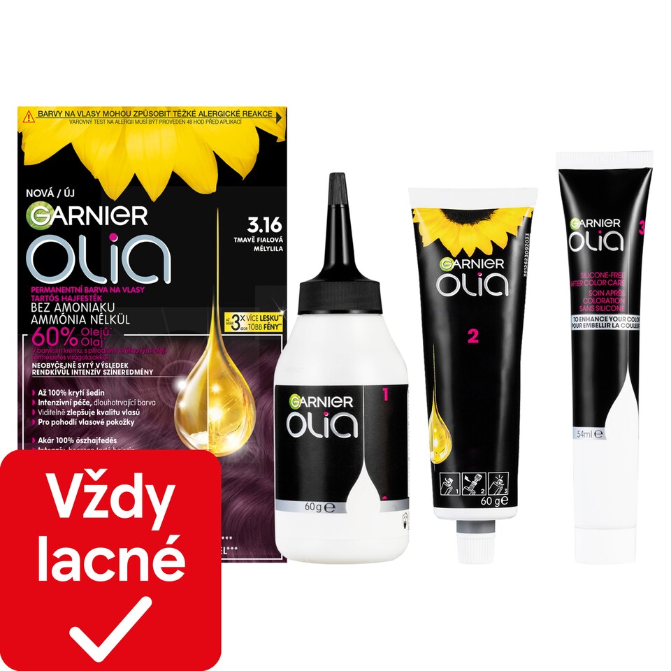 Garnier Olia permanentná farba na vlasy 3 .16 Tmavofialová, 60 +60 +54 ml