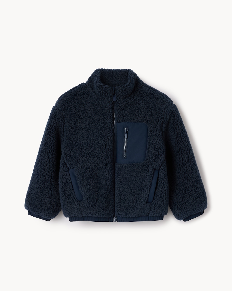 image 1 of F&F Boys Borg Zip Up Jacket in Navy