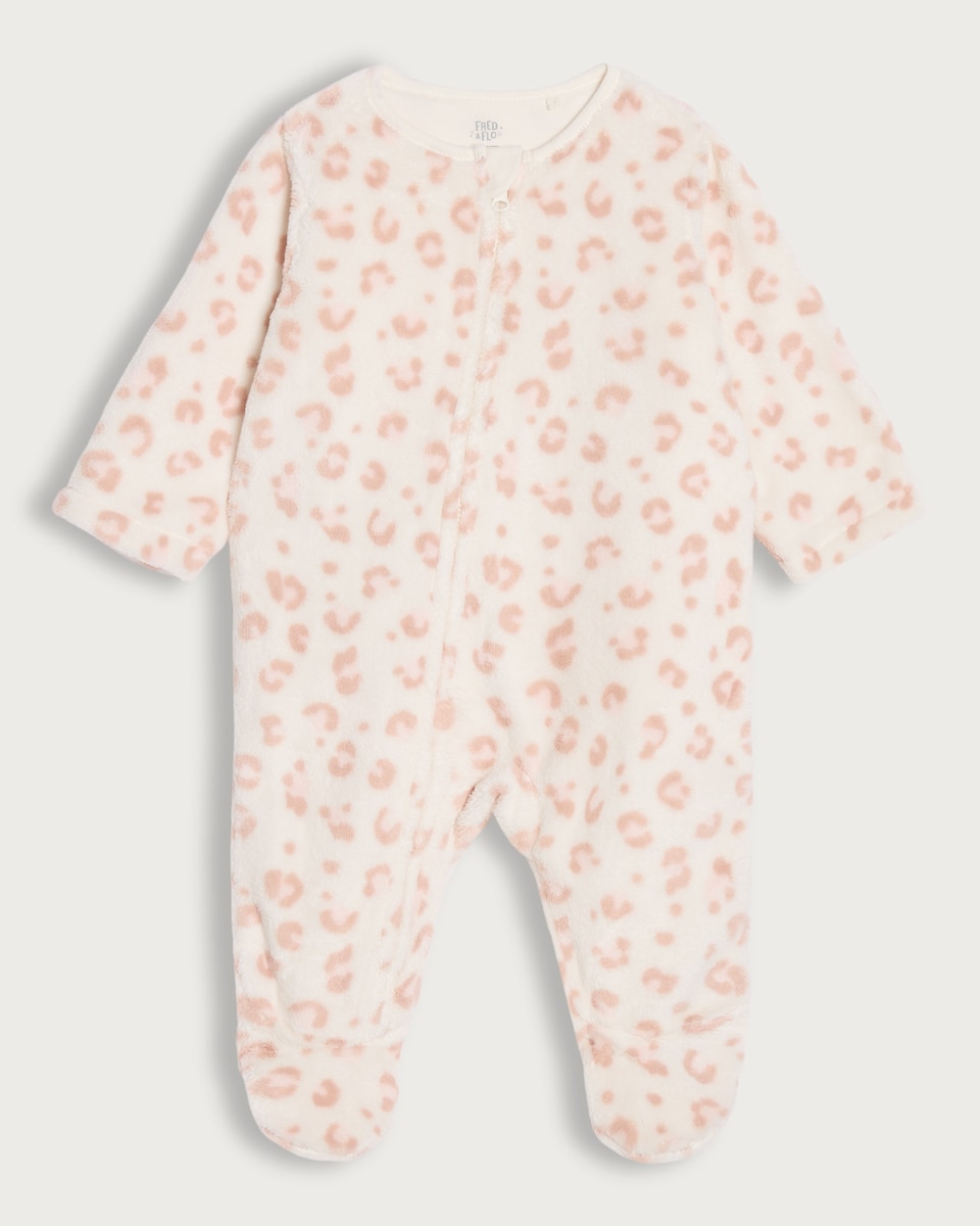 image 1 of F&F Baby Soft Touch Fleece Leopard Print Sleepsuit in Pink