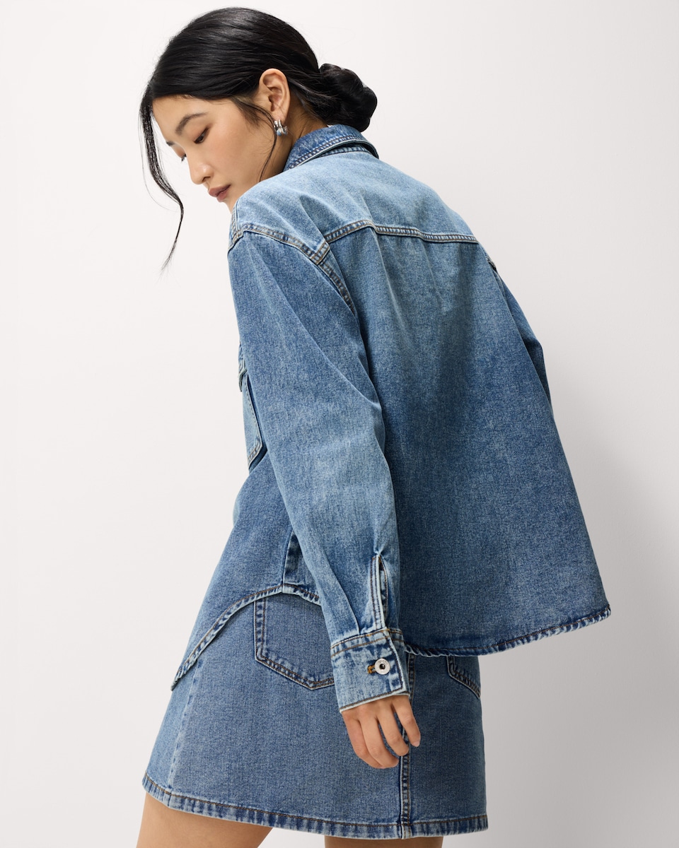 image 1 of F&F Pure Cotton Button Up Denim Shirt in Blue