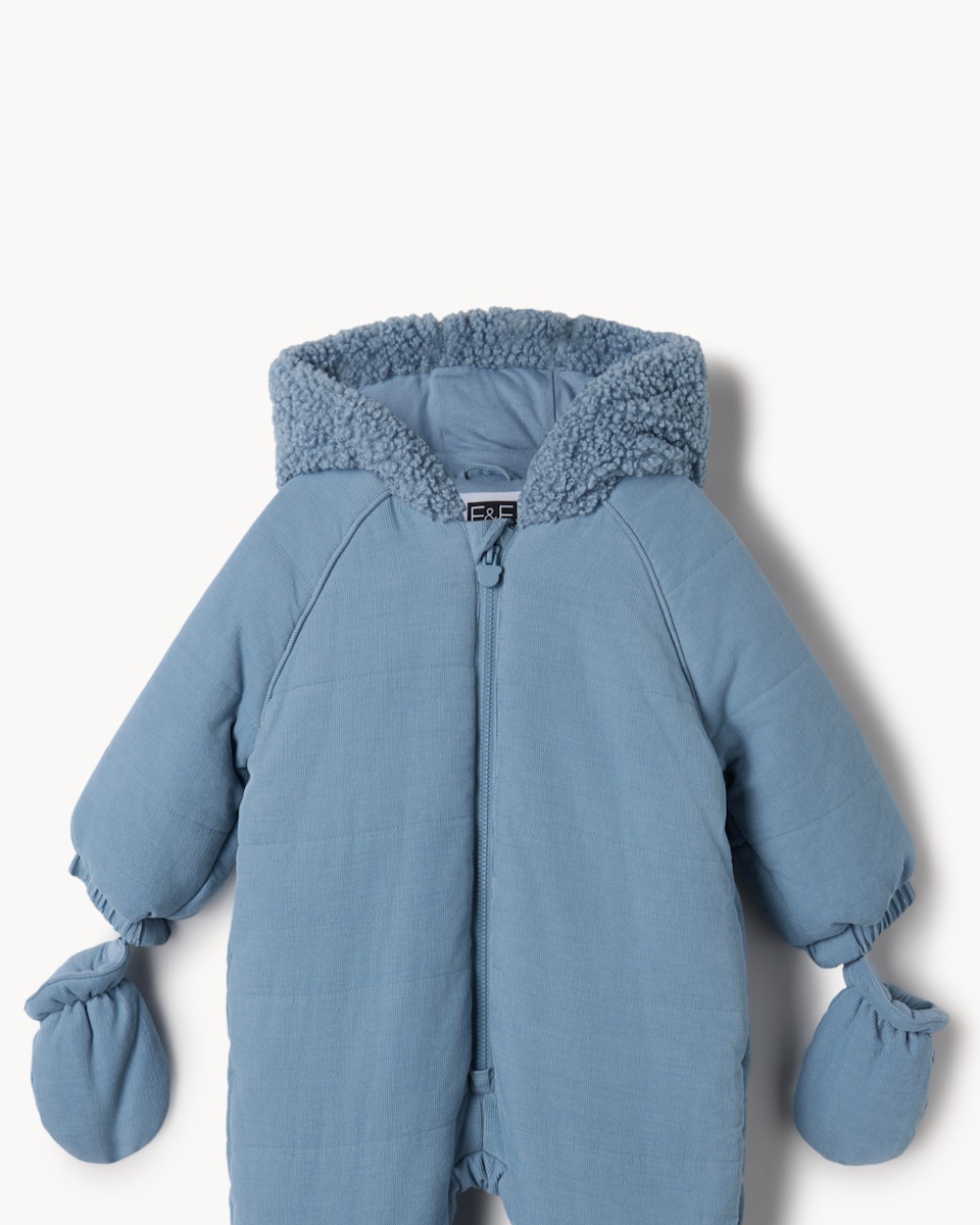 image 1 of F&F Baby Bear Hooded Pramsuit in Blue