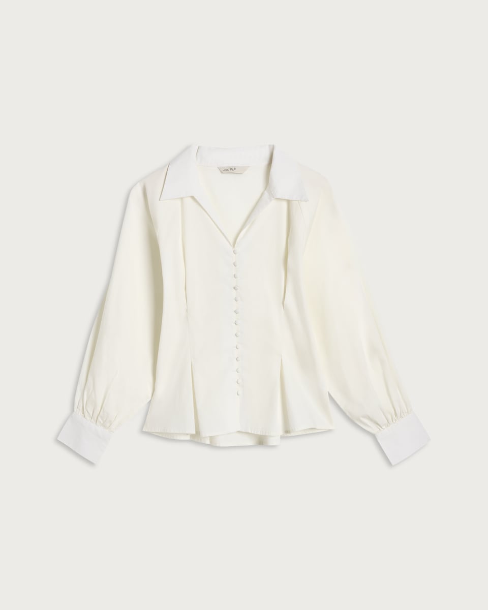 image 1 of F&F Pure Cotton Button Front Collared Blouse in White