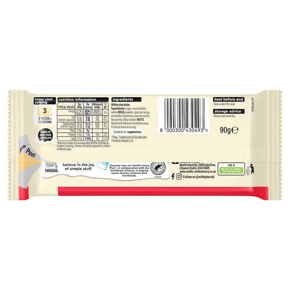 image 1 of Milkybar White Chocolate Sharing Bar 90g