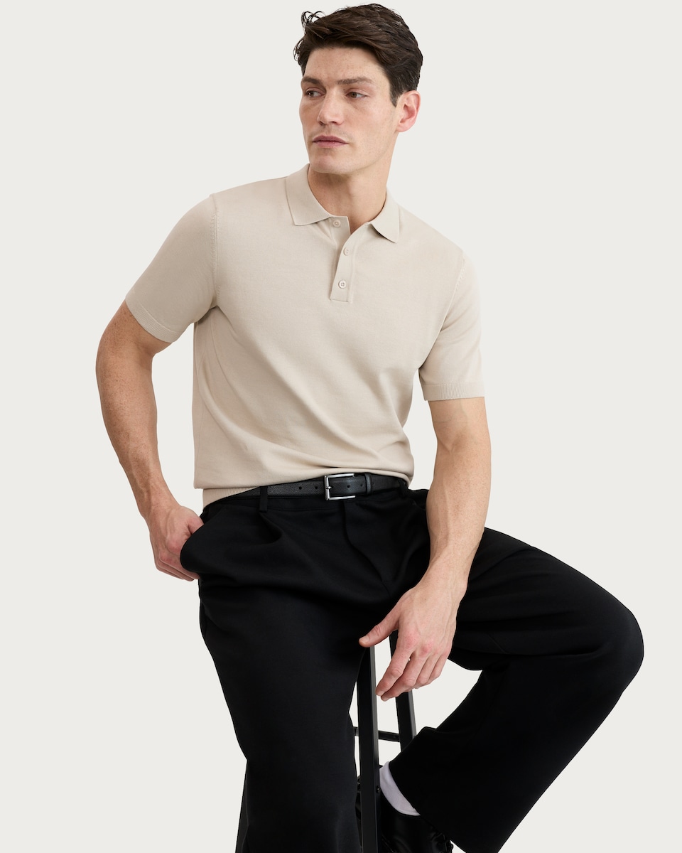 image 1 of F&F Pure Cotton Knitted Short Sleeved Polo Shirt in Neutral