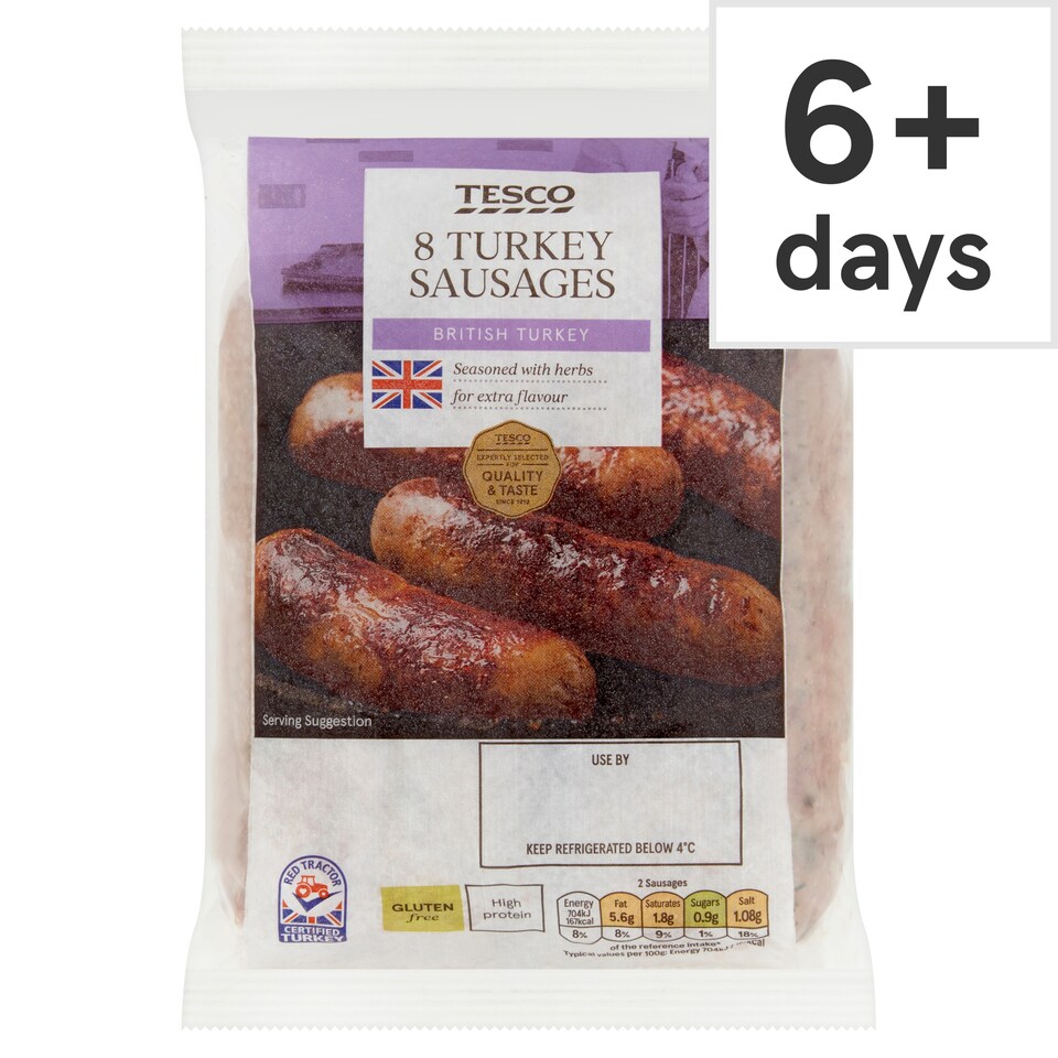 Tesco 8 Turkey Sausages 454G