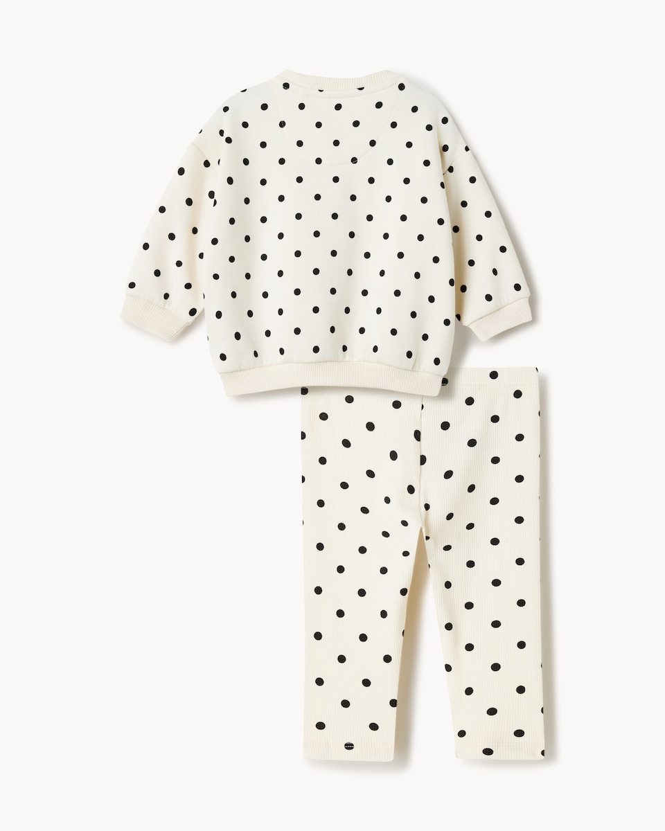 image 1 of F&F Baby Cotton Rich Polka Dot Sweatshirt and Leggings Set in Cream