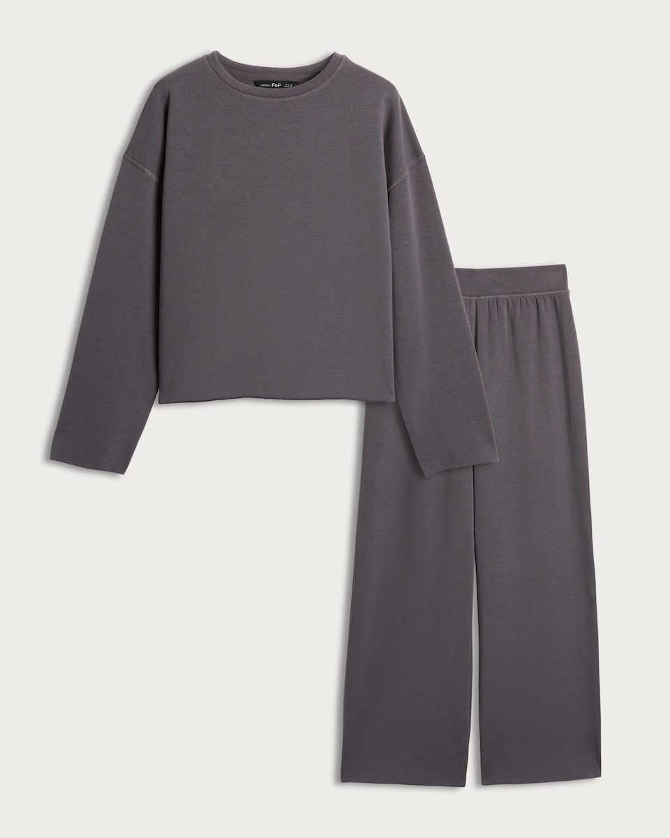 image 1 of F&F Cotton Blend Sweatshirt and Joggers Lounge Set in Grey
