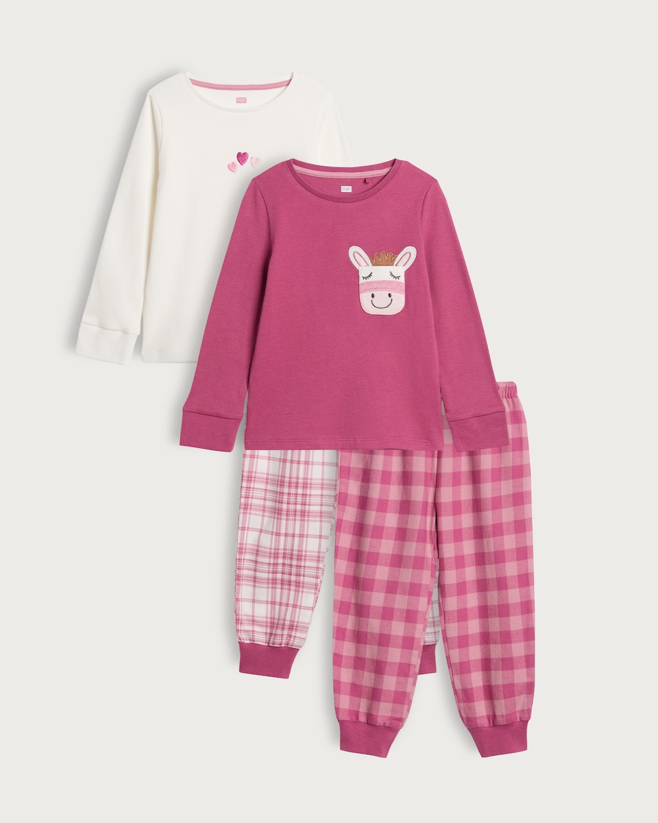 F&F Girls 2-Pack Cotton Rich Animal Print Pyjamas in Pink