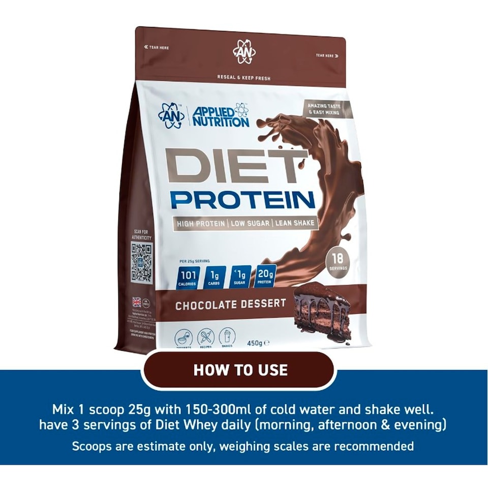 image 1 of Applied Nutrition Diet Protein Powder Chocolate Dessert 450g