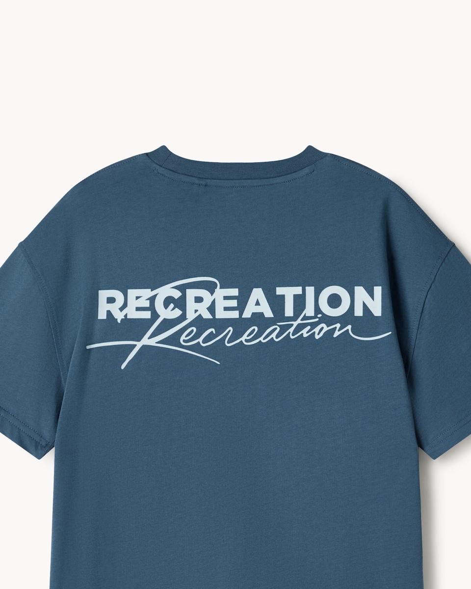 image 1 of F&F Boys Pure Cotton Slogan Oversized Fit T-Shirt in Blue