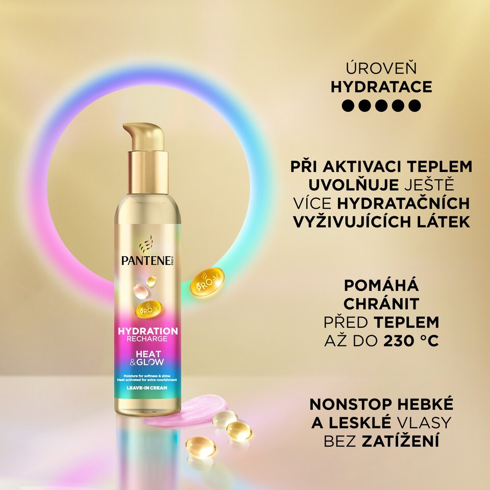 Obrázek 1 pro produkt Pantene Pro-V Hydration Recharge Heat & Glow Bezoplachový Krém 135ml. Ochrana proti Teplu