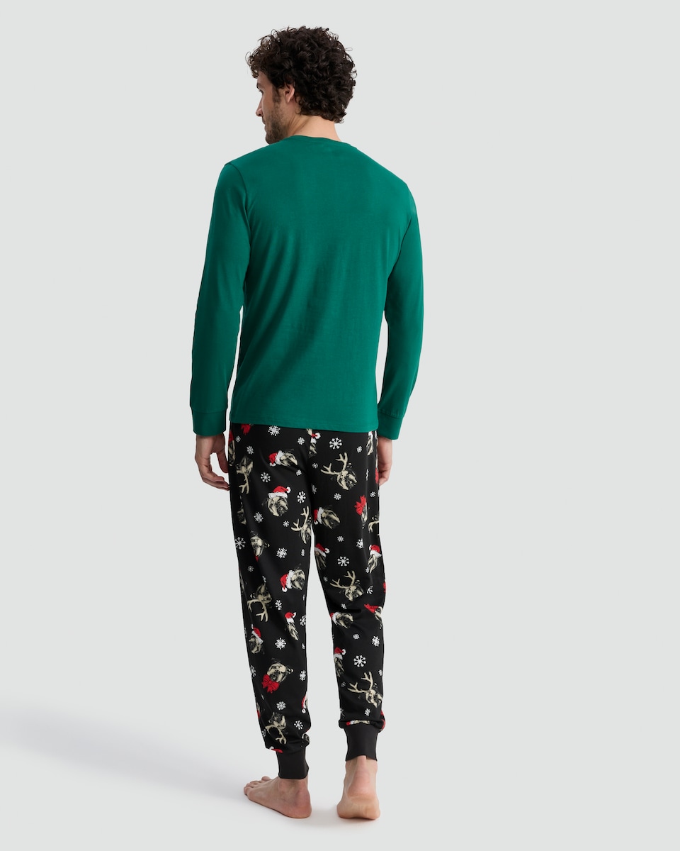 image 1 of F&F Pure Cotton Happy Howlidays Top and Cuffed Joggers Pyjamas in Multi