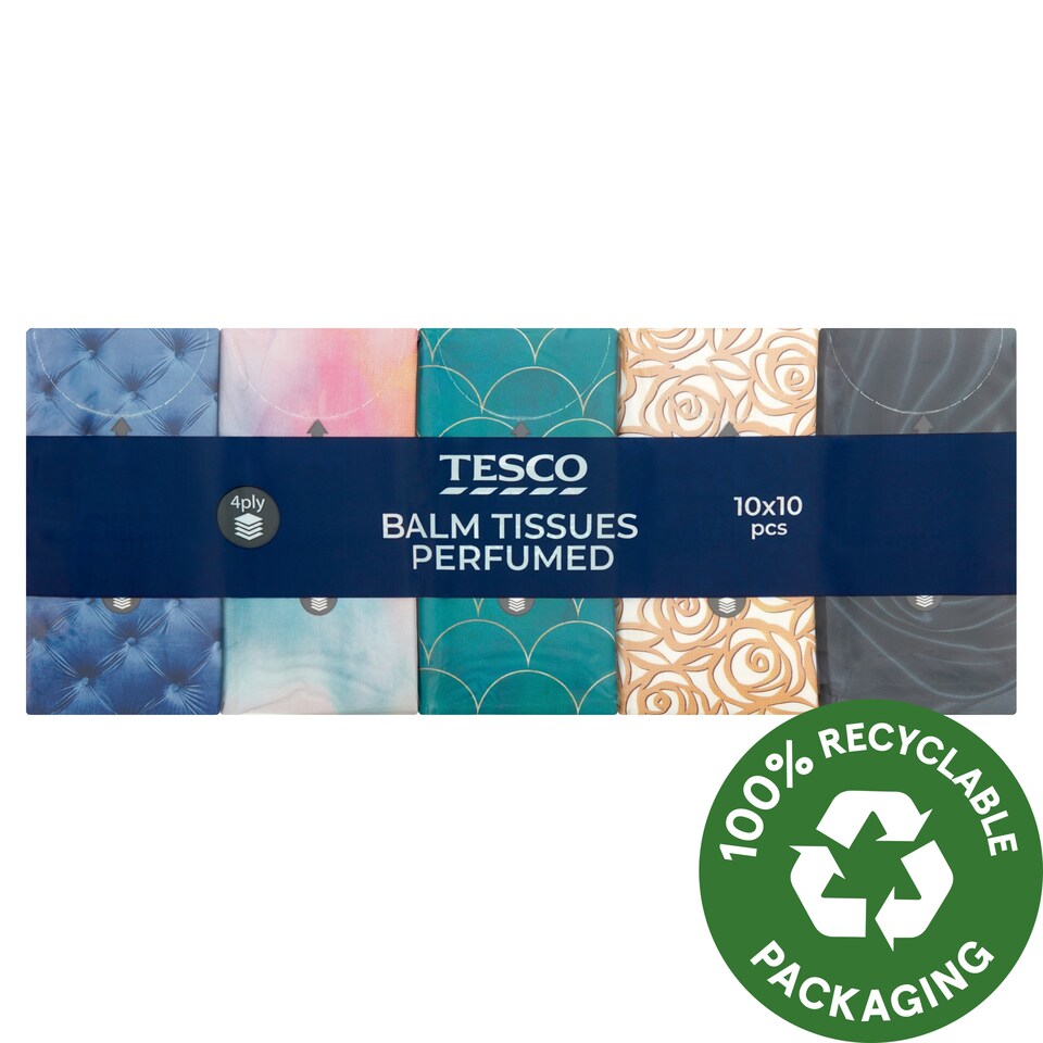 Tesco Perfumed Balm Tissues 4 Ply 10 x 10 pcs
